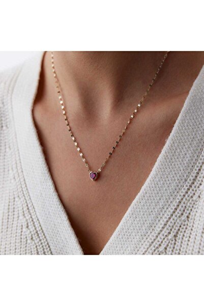 Cherry by Özkonak Boomerang Yakut Taşlı Kalp Kolye