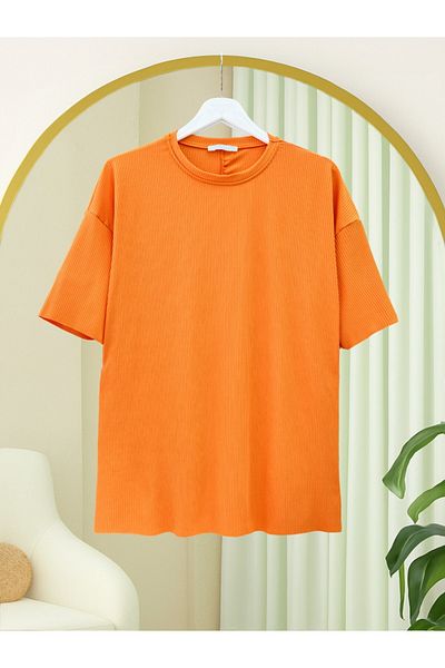 Modamorfo Tricou cu decolteu crew cu fante - portocaliu