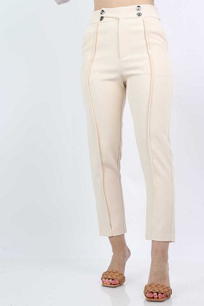 mica Women's Classic High-Waist Skinny Pants with Button Detail