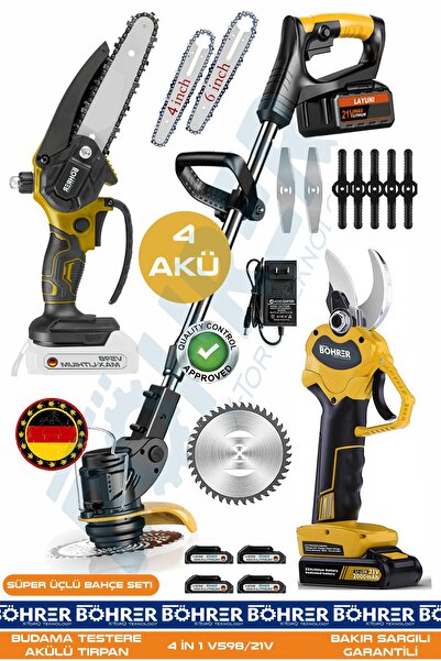 BÖHRER 21V 5Ah +4 Akülü BA01114S Uzayan Teleskopik Kol Çim Biçme - Akülü Zinc...