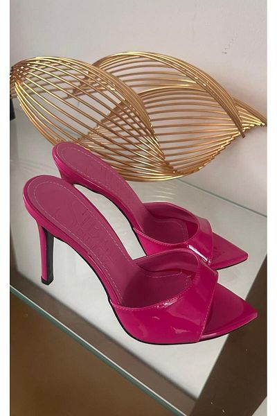 Sibel Shoes Olympos Fuchsia Patent Leather Thin Heel Slippers