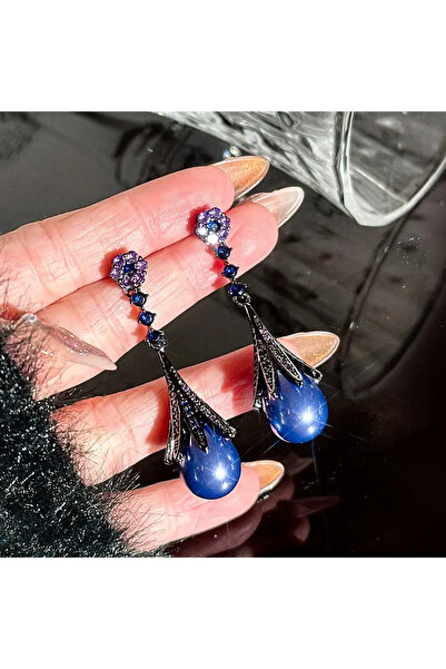 begüm jewelery MOR-LACİVERT İNCİ İLE SÜSLENMİŞ SALLANTILI TASARIM KÜPE