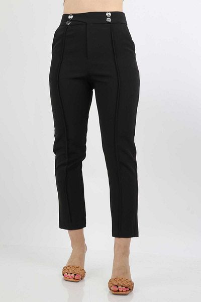 mica Women's Classic High-Waist Skinny Pants with Button Detail