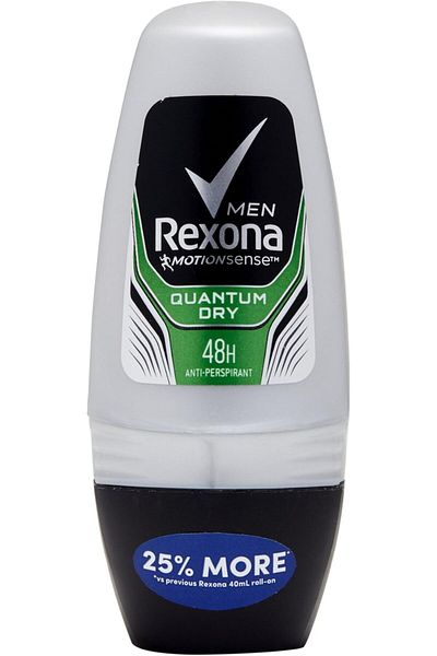 Rexona Quantum Dry Deodorant Roll-On for Men, 48 Hours Protection, 50 ml × 4 Pieces
