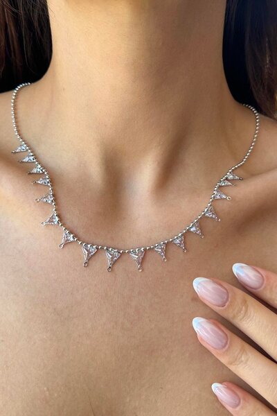 TAKIŞTIR Silver Color Stone Detailed Necklace