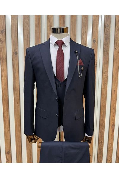 BYBEYEMS GİYİM L.Royal Straight Navy Blue Vest Suit
