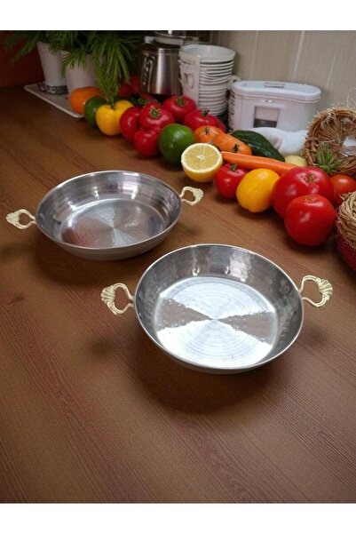 Russet 2'li Mıhlama Tavası Menemen Tava Seti, İşlemeli Sarı Kulplu 18+20cm İn...