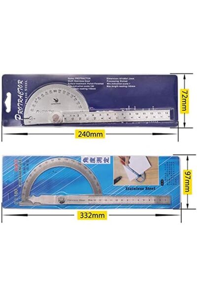 ajanta IJ9-0PO منقلة زاوية من الفولاذ المقاوم للصدأ 0-180 درجة مع أداة قياس مسطرة ذراع 0-145 مم