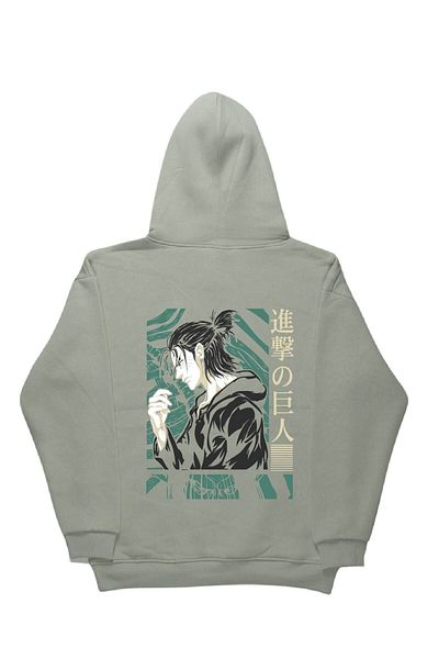 By Caspita Fashion Lenithra Attack on Titan Eren Anime Back Printed Unisex Oversize Gray Hoodie
