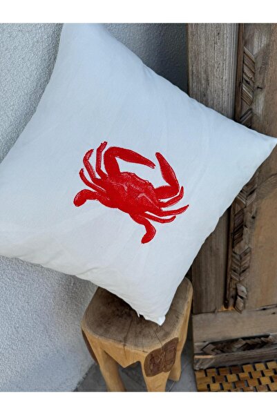 ref crea Re Marine Crab Embroidered Throw Pillow Case White-Red