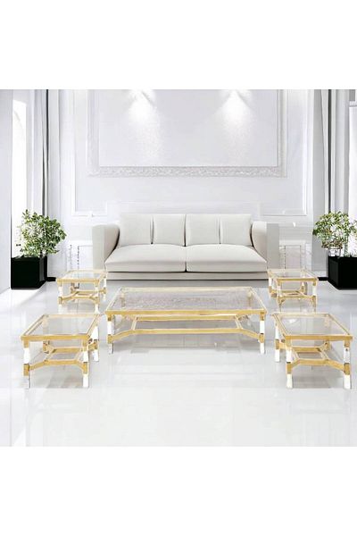 Al Saada Home طقم طاولات أكريليك، 5 قطع، ذهبي