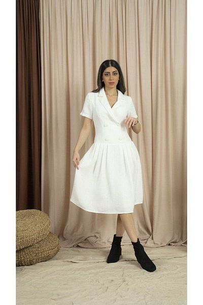 mica Women's Midi Wool Dress with V-Neck Cut