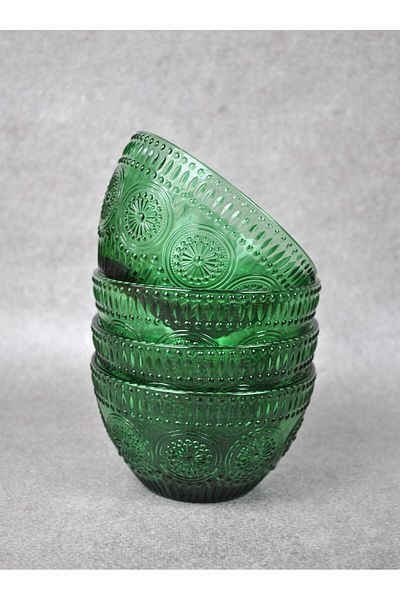 Qualitev 4 Pieces Emerald Green Glass Bowl Soup Presentation Breakfast Oatmeal Bowl-Phoenix