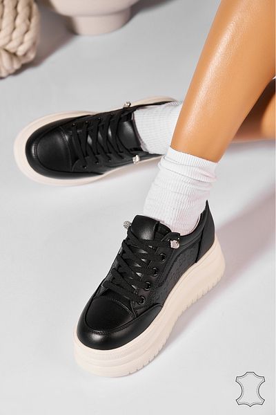 Joana Black Kasey Genuine Leather Sneakers