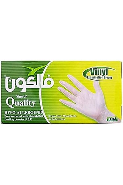 Falcon Vinyl Gloves - Clear Pre-Powdered, 100 Pieces, Large