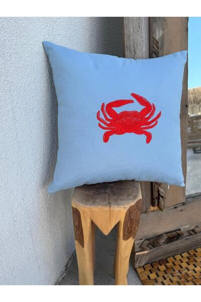 ref crea Re Marine Crab Embroidered Throw Pillow Cover Blue-Red