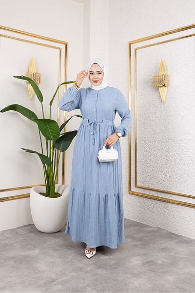 exxitcollection Women's Tested Long Blue Wrap Dress
