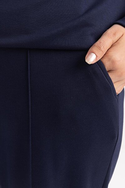 ALLDAY Navy Blue-Large Leg Slit Lycra Knitted Trousers