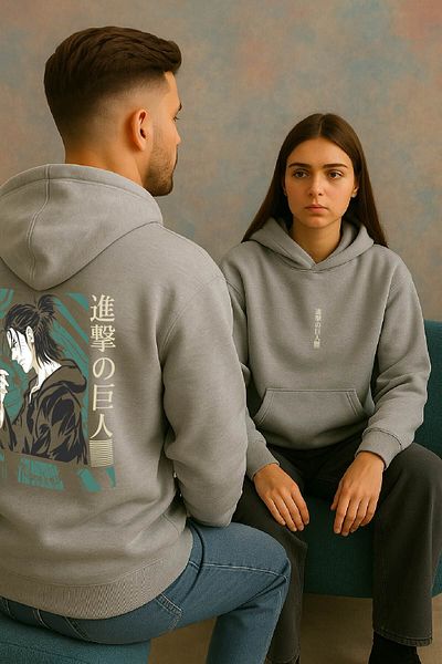 By Caspita Fashion Lenithra Attack on Titan Eren Anime Back Printed Unisex Oversize Gray Hoodie