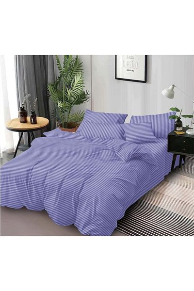Inovius Double Bed Linen - 100% Damask Cotton, 4 Pieces, 2 People, Lilac Color
