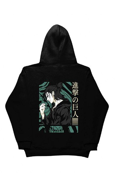 By Caspita Fashion Lenithra Attack on Titan Eren Anime Back Printed Unisex Oversize Black Hoodie