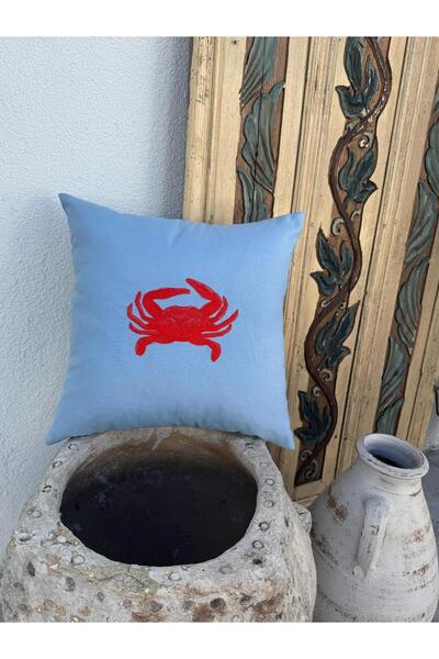 ref crea Re Marine Crab Embroidered Throw Pillow Cover Blue-Red
