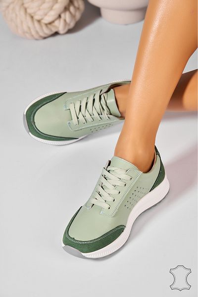 Joana Nelle Green Natural Leather Sneakers