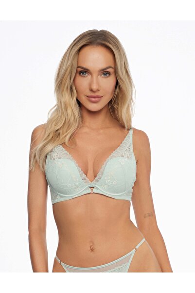 ESOTIQ Sutien push-up cu armătură, cu dantelă florală, design triunghiular, e...