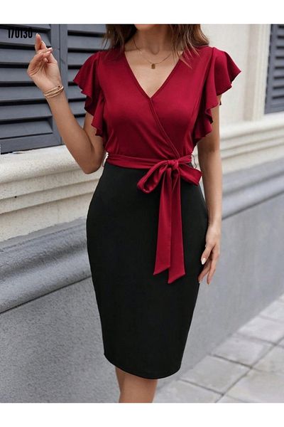 moda wanilia Rochie de damă din crepon importat cu detaliu de mânecă fluture
