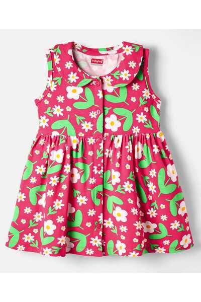 Babyhug Single Jersey Knit Sleeveless Floral Printed Frock With Bloomer & Headband - Dark Pink