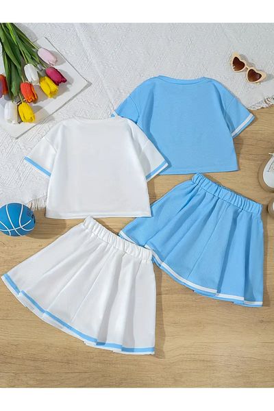Keywest Girl's New York 28 Printed Crop T-Shirt - Skirt 2-Piece Set