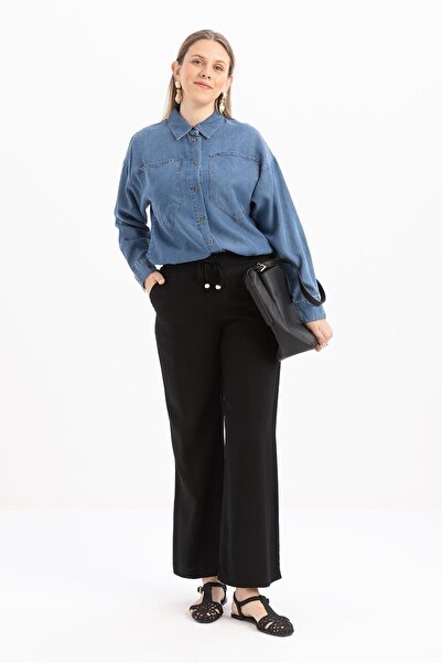 ALLDAY Black-Elastic Waist Denim Trousers