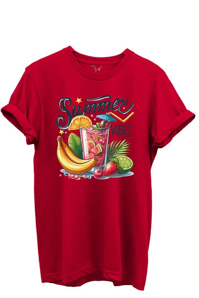 WİDİ Summer Vibes scris Cocktail de fructe și model tropical 100% bumbac Tricou unisex cu croiala normală