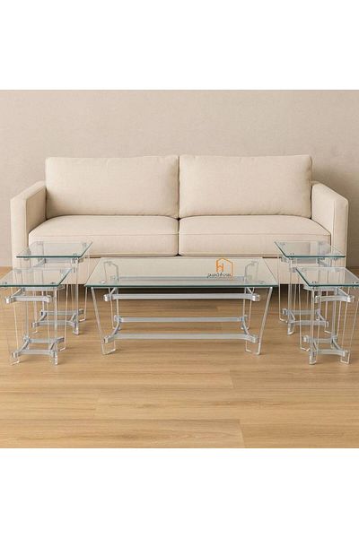 Al Saada Home Rectangular Steel Acrylic Table Set - Silver - 4+1 Pieces