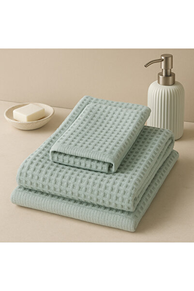 Sera Royal طقم فوط حمام وافل قطن 100% (50x90 & 70x140 سم) – فوطة للرأس والجسم