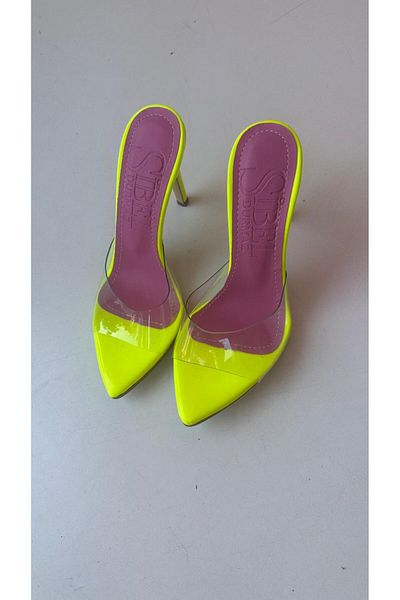 Sibel Shoes Olympos Neon Yellow Transparent Thin Heel Slippers
