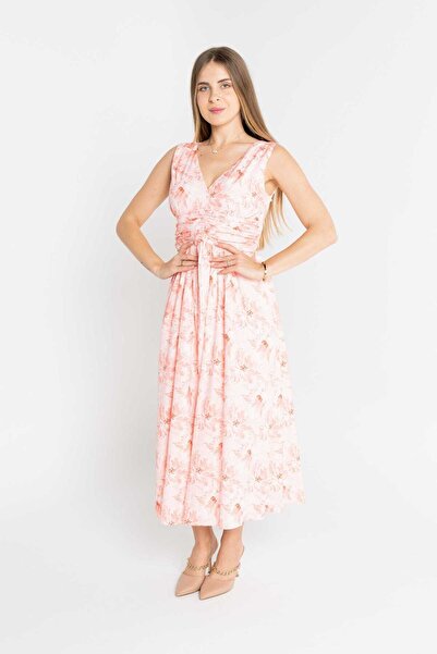 mica Women's Printed Midi Dress with Fitted Waist