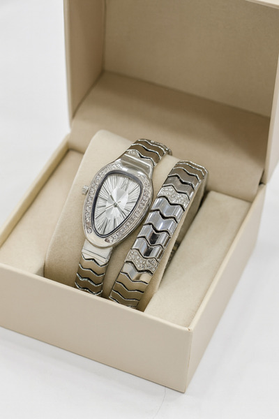 LOOQ New Zircon Stone Detailed Snake Model Women's Wristwatch