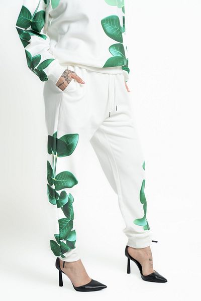 mica Women's Long Printed Pants with Leaf Design