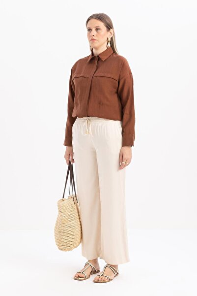 ALLDAY Ecru-Elastic Waist Denim Trousers