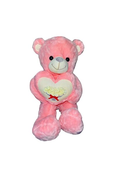 OEM Teddy Bear with Heart and Roses, 75 cm, Pink