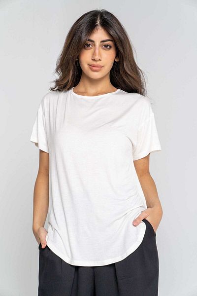 mica Solid Round Neck Short Sleeve Blouse