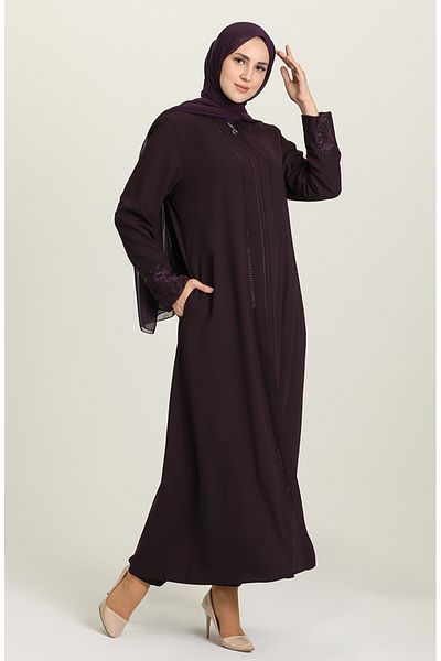 ISTANBUL STYLES Laser Stone Crepe Fabric Ferace with Stones on the Front and Laced Sleeves