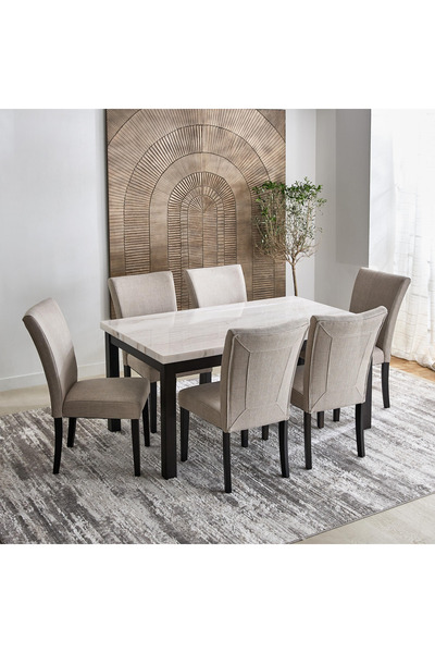 Home Box طقم طاولة طعام أورلاندو NXT بسطح رخامي أصلي بستة مقاعد