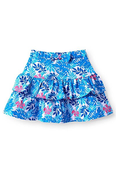 Babyhug Single Jersey Cold Shoulder Top & Skirt Co -Ord Set With Floral Print - Blue