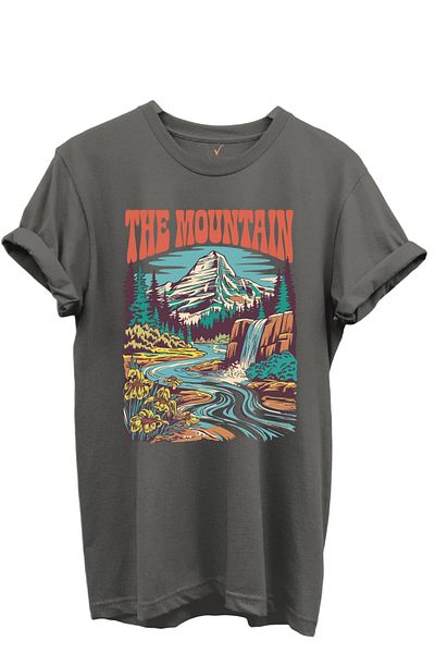 WİDİ Tricou unisex cu aspect normal, 100% bumbac, cu scrisul The Mountain și cascadă
