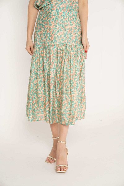 mica Floral Ruffled Hem Midi Skirt