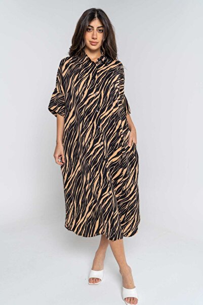 mica قميص نسائي طويل منقوش بأكمام 3/4