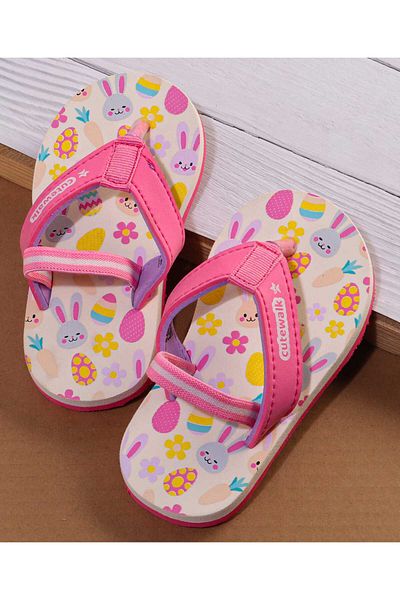 Cute Walk by Babyhug Cute Walk by Babyhug Flip Flops With Back Strap Closure and Floral Print - Pink
