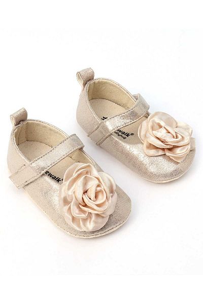 Cute Walk by Babyhug Cute Walk by Babyhug Velcro Closure Booties with Floral Applique - Golden